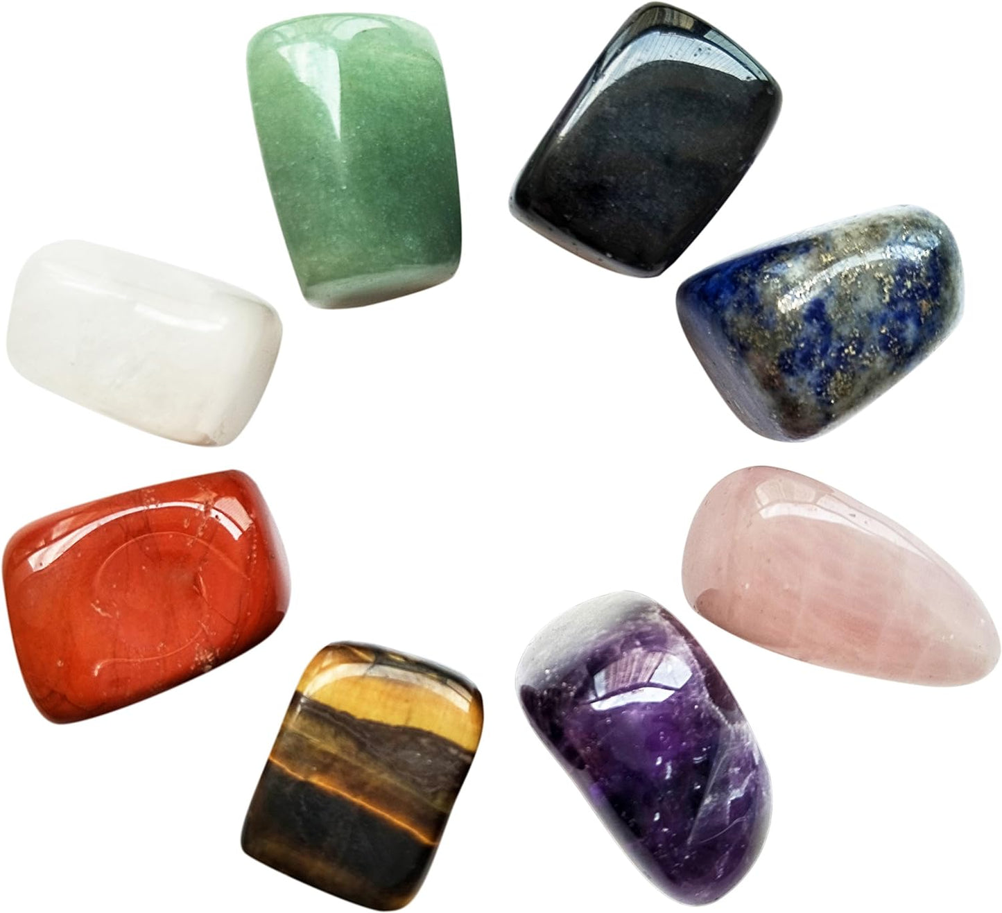 Chakra Stone Healing Crystal Set of 8, tumbled and polished for 7 Chakra Balance, Crystal Therapy, Meditation, Reiki, or as a thumbstone, palmstone, worry stone